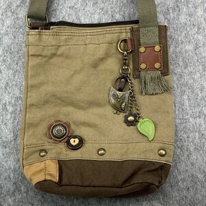 CHALA Patch Crossbody Shoulder Messenger Bag Purse Olive Khaki Owl Keychain